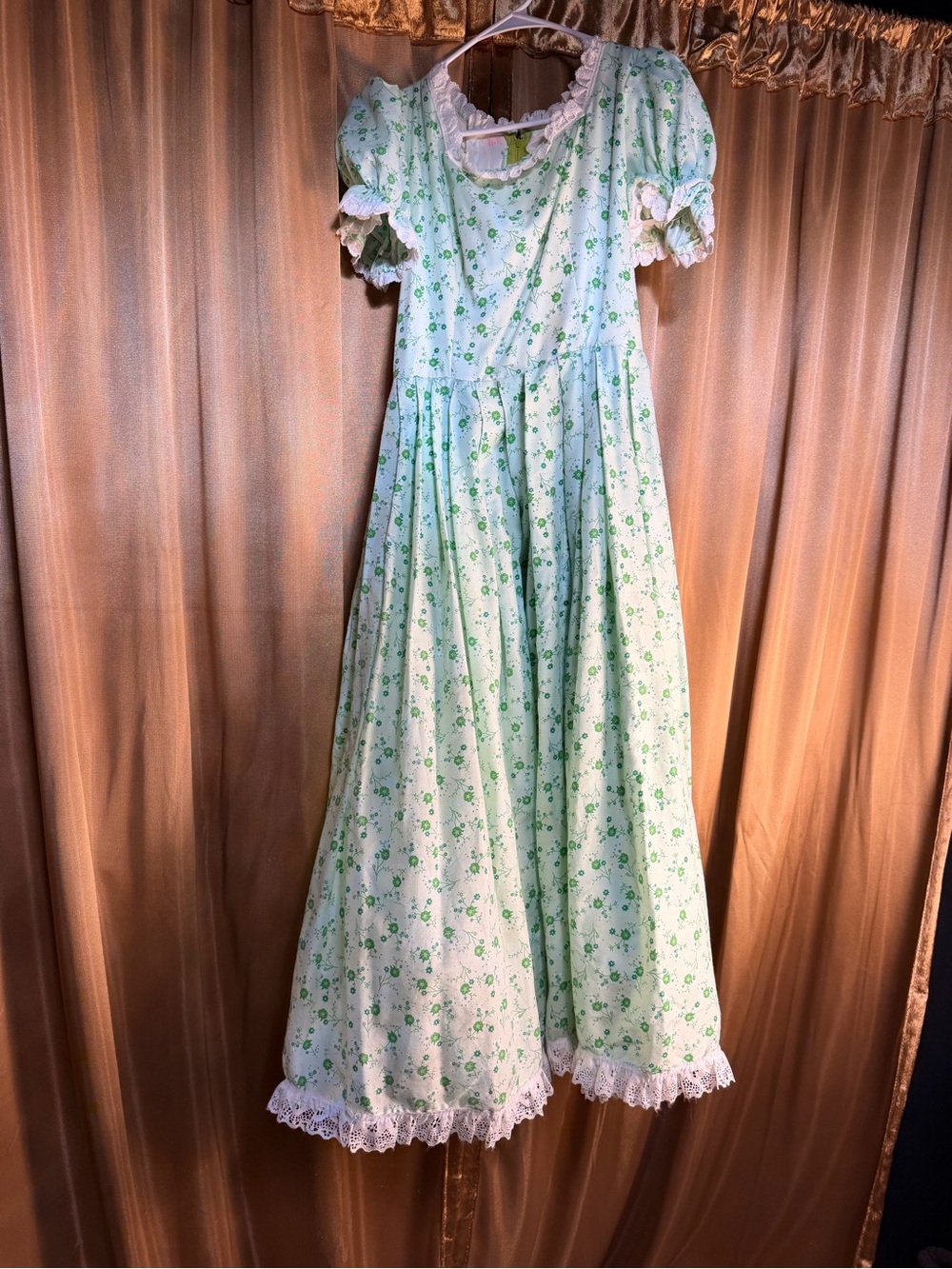 Women Green Floral Western Praire Oklahoma Style Dress Halloween Costume
